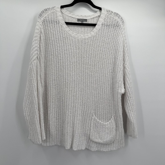 Habitat Sweaters - Habitat Sweater Womens XL White Knit Scoop Neck Long Sleeve Tunic Pocket